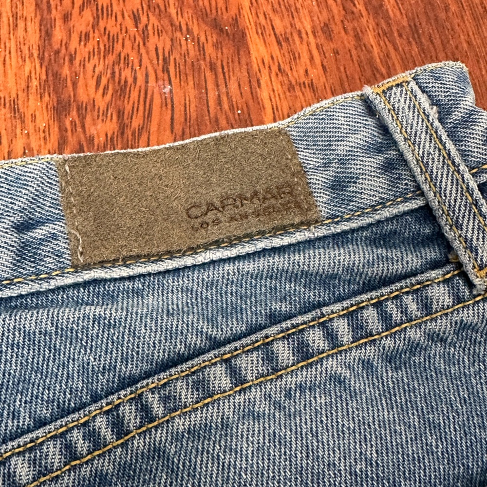 Carmar Two-Tone Light Blue Straight Leg Jeans with Frayed Trim - Picture 7 of 13